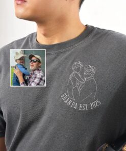 Custom Embroidered Grandpa Shirt - Personalized Outline Photo Line Art