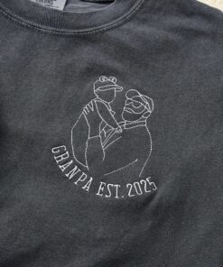 Custom Embroidered Grandpa Shirt - Personalized Outline Photo Line Art 1