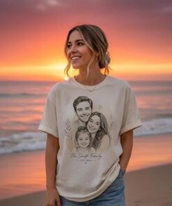 Custom Family Portrait Line Sketch - Personalized Drawing Apparel 1