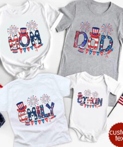 Personalized Fourth of July Family Shirts - Patriotic Doodles Pattern