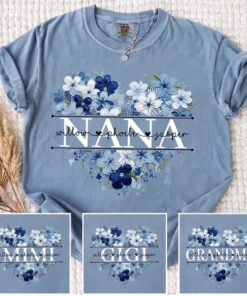 Personalized Nana Faux Patchwork Shirt - Blue Floral Grandma Tee