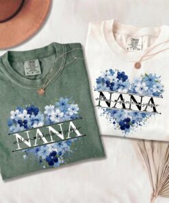 Personalized Nana Faux Patchwork Shirt - Blue Floral Grandma Tee 1