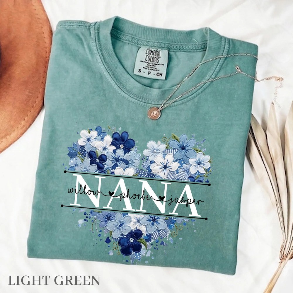 Personalized-Nana-Faux-Patchwork-Shirt-Blue-Floral-Grandma-Personalized-Nana-Faux-Patchwork-Shirt-Blue-Floral-Grandma-Tee-8 Personalized Nana Faux Patchwork Shirt - Blue Floral Grandma Tee 7