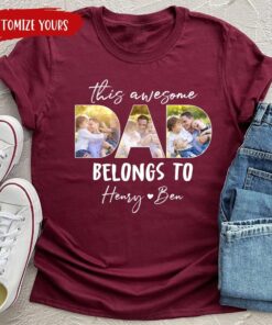 Personalized This Awesome Dad Belongs to Shirt, Personalized Photo Dad Shirt, Father's Day Shirt Custom Dad Gifts from Daughter Son 1