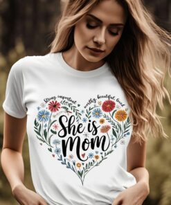 She Is Mom Heart Floral Design - Mother's Day Tee - Floral Gift