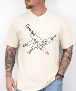 Comfort Colors® Custom Dad Hand With Kid Names Tee, Holding Dad Fingers Shirt, Custom Kids Name Shirt, Fathers Day Gift, Gift For Papa 1